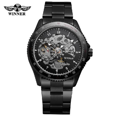 

WINNER 010 Men Watch Semi-Automatic Mechanical Watch Time Display Fashion Casual Stainless Steel Strap Male Wristwatch Relogio Mas