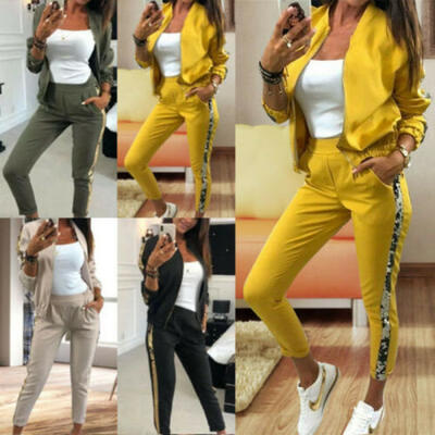 

US Women Gym Sports TopsPants Tracksuit Sweatshirt Sweat Suit Jogging 2Pcs Set