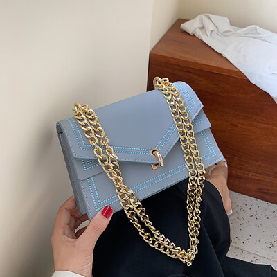

Womens bag 2019 new Korean version chain simple small square bag fashion 100 lap texture oblique shoulder bag tide