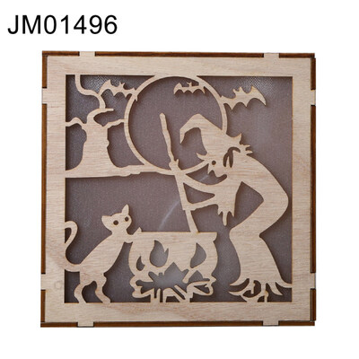 

Wooden Square Witch Pumpkin Pendant Halloween LED Night Light Wall Table Decor