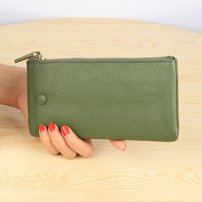 

2019 new Europe&America ultra-thin top layer leather wallet ladies leather simple fashion clutch bag large screen mobile phone bag