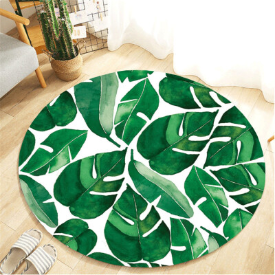 

Toponeto Tropical Plant leaves Pattern Round Flannel Bathroom Kitchen Carpet 60cm