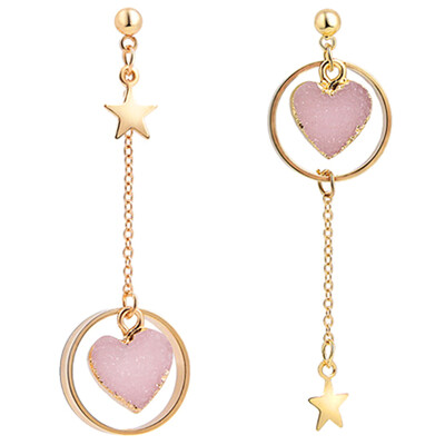 

Stone Earring For Girl Alloy Circle Star Pendant Asymmetry Earing Jewelry New