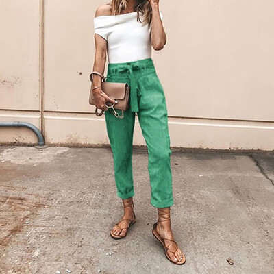 

Tailored Fashion Womens Leisure Solid Color Straight Strappy Cotton&Hemp Long Pants