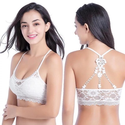 

Women Sexy Semi-Sheer Crochet Lace Bra Skinny Strap Padded Bralette Lingerie Underwear Bandage Crop Top WhiteBlack