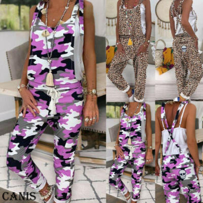 

SUNSIOM Women Dungarees Strap Loose Jumpsuit Baggy Leopard Camouflage Trousers Overalls