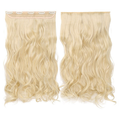 

Synthetic Fiber Clips in on Hair Extension 34 Full Head One Piece 5 Clips Long Silky Straight Curly Wavy