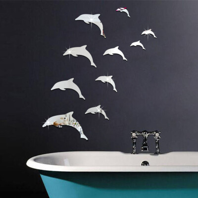 

〖Follure〗Acrylic 3D Cute Dolphin Combination Mirror Effect Wall Sticker Decal Home Decor