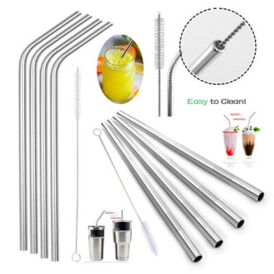 

4Pcs Reusable Stainless Steel Metal Drinking Straw Bar Straws Cleaner Brush Kit