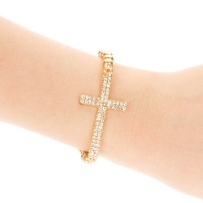 

New Hot Sale Crystal Rhinestone Cross Love Infinity Stretch Beaded Bracelet Gift