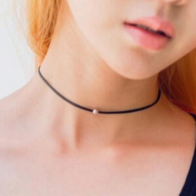 

Thin Black Cord Rope Women Leather Necklace for girl Chocker Copper Round decoration Choker Necklace lady gifts