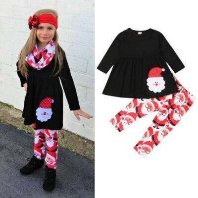 

Toddler Kid Baby Girl Christmas Clothes Long Sleeve T-shirt Top Dress Santa Pants Outfit Set Tracksuit