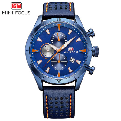 

MINI FOCUS Mens Watch Watch Quartz Watch Business Casual Three Eyes Calendar Waterproof Leather Strap