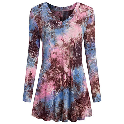 

Nomeni Women Ladies Fashion V-Neck Print Long Sleeve Loose Tops T-Shirt Blouse