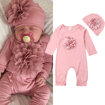 

2PCS Newborn Baby Girl Clothes 3D Floral Long Sleeve Romper Jumpsuit Outfits