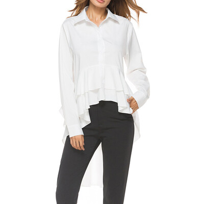 

Tailored Women Long Sleeve Asymmetrical Shirt Tops High Low Plus Blouse