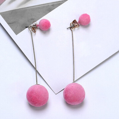 

Fashion 1 Pair Women Ball Double-Sided Earrings Hairy Fluffy Ball Long Earrings Long Dangle Jewelry Charm
