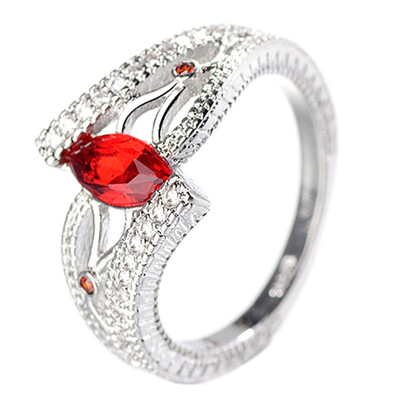 

Fashion RedBlue Rhinestone Silve Rings Unisex Jewelry Engagement Gifts Shiny Crystal Ring Women Anniversary Accessorie