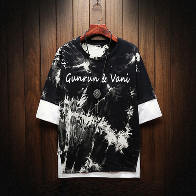 

Toponeto Mens Summer New Style Fashion Printed Tie-Dyed Fake Two Blouse Comfortable Top