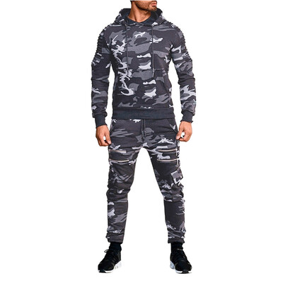 

Toponeto Mens Autumn Print Zipper Sweatshirt Hooded Top Pants Sets Sports Suit Tracksuit