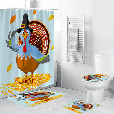 

Toponeto 4PCS Non Slip Toilet Polyester Cover Mat Set Bathroom Shower Curtain