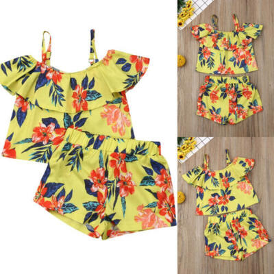 

2Pcs Cute Toddler Kids Baby Girl Clothes T-shirt TopsShorts Skirts Outfits Set
