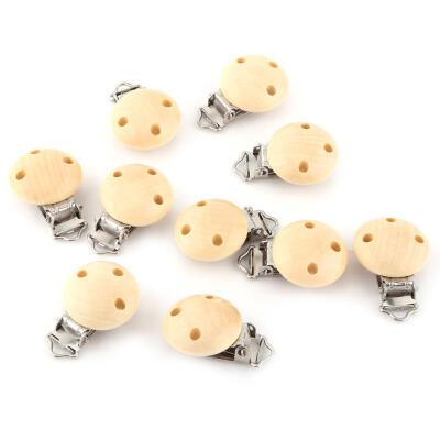 

Greensen 10pcslot Cute Round Wood Natural Baby Pacifier Clip Charm Infant Nipple Clasps 3 Holes