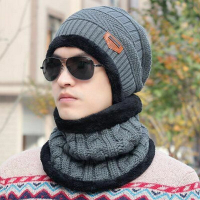 

Men Women Winter Warm Crochet Knit Baggy Beanie Wool Skull Hat Ski Cap Scarf Set