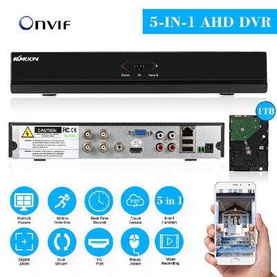 

KKmoon 4CH Channel CCTV Video Recorder 1080P Hybrid NVR AHD TVI CVI DVR 5-in-1 P2P Cloud Network Onvif Digital Video Recorder 1T
