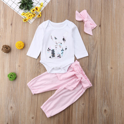 

Newborn Kid Baby Girl Infant Bunny 3pcs Clothes Romper Tops Pants Outfits Set
