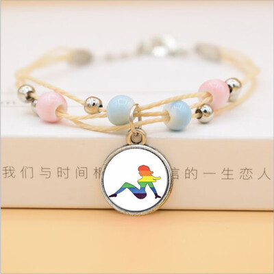 

Women Men Bead Unicorn Gay Pride Rainbow Ceramics Pendent Bracelet Jewelry