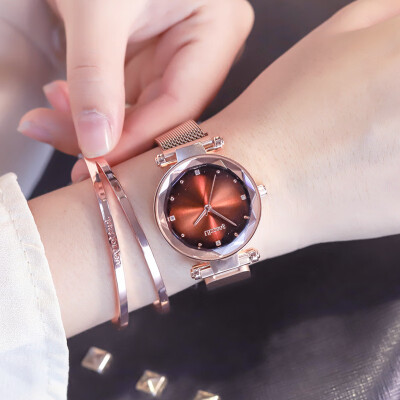 

relogio feminino 2019 Fashion Diamond Ladies Clock Luxury Rose Gold Women Watches Starry Sky Magnet Female Wristwatch for Wife