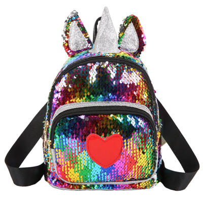 

Ear Horn Decor Travel Backpacks Cute Kids Sequins Knapsack Heart Rucksack