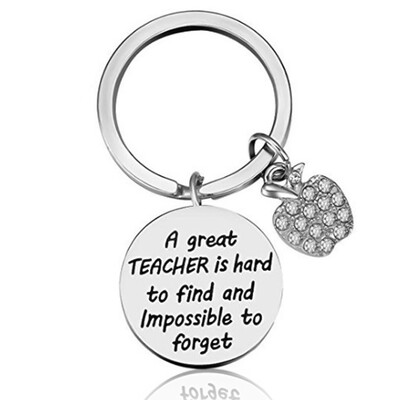 

1Pc Stainless Steel Pendants Keyring Crystal Apple Thanks Teacher Keychain Gift Accessories