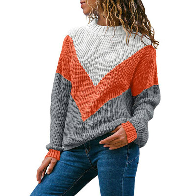 

〖Follure〗Women Round Neck Color Block Long Sleeve Knitted Sweater Tops Pullover Jumper