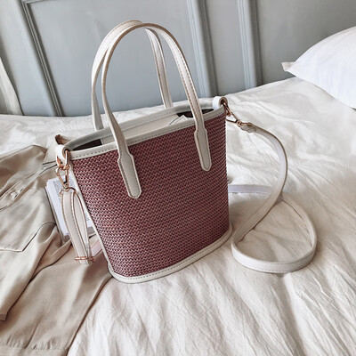 

Advanced foreign gas bag Korean version 100 lap personality straw handbag new 2019 oblique bucket bag single shoulder bag