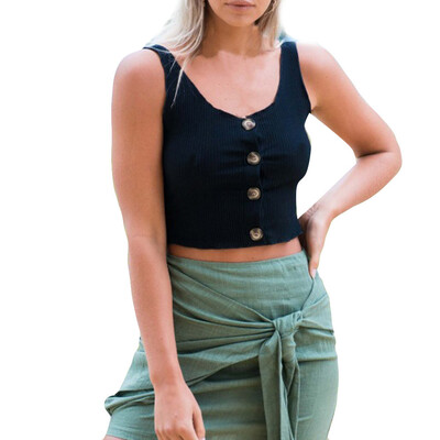 

Nomeni Womens Sleeveless Sexy Blouse Button Vest Patchwork Tank Top