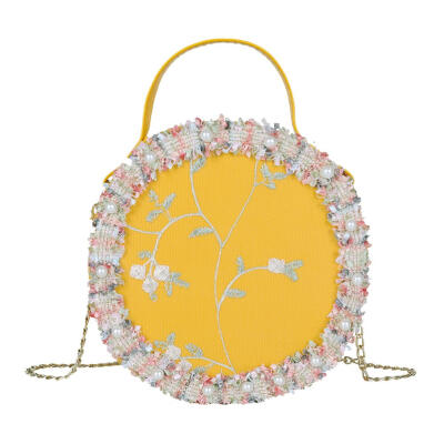 

Fashion Women Round Small Shoulder Bag Pearl Flower Handbags Chain Totes