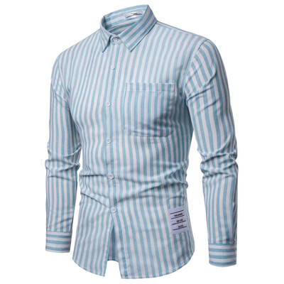 

Tailored Mens Fashion Business Leisure Striped Printing Long-sleeved Shirt Tops Blouse