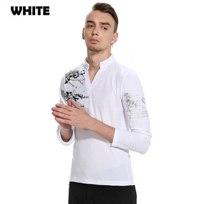 

New Style Fashion Hot Print Mens Slim Fit Long Sleeve Tee Shirts Casual V Neck T-shirt Tops