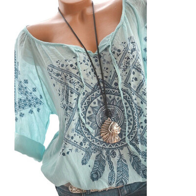 

Nomeni Women Printing Stand Three Quart Work Office Button Plus Size Blouse Top T-Shirt