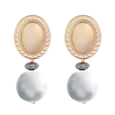 

1 Pair Vintage Women Jewelry Exaggerated Ear Studs Big Pearl Pendant Earrings