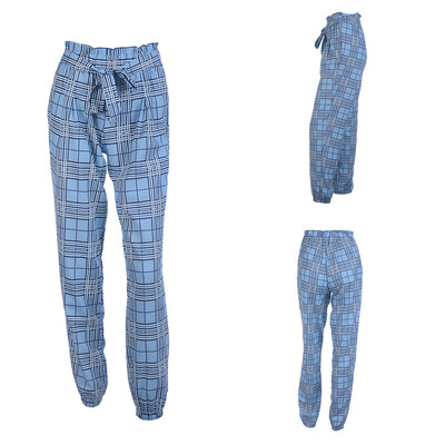 

Women Tartan Ruffle High Waist Paper Bag Trousers Ladies Office OL Casual Pants