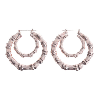 

Big Bamboo Earrings Hip-Hop Gold Ladies Hoop Bling Circle Snap Closure Fashion