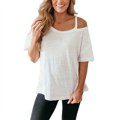 

Nomeni Women Summer Fashion Casual Short Sleeve Crop Solid Sling Tops T-Shirt