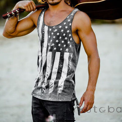 

Men Sleeveless Workout Tank Tops Casual American Flag Printed Summer GYM Tops