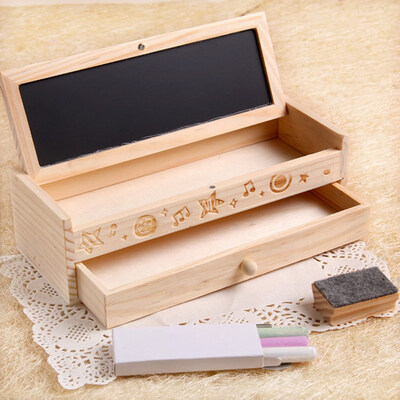 

ZTJTJ Korean Version Of The Cute Pencil Case Multifunctional Wooden Diy Small Blackboard Drawer Stationery Box Wooden Storage Box