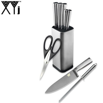 

XYj 9 piece Kitchen Knife Quality Stainless Steel Blade Cooking Knife With Knife Holder Knife Sharpener Scissor
