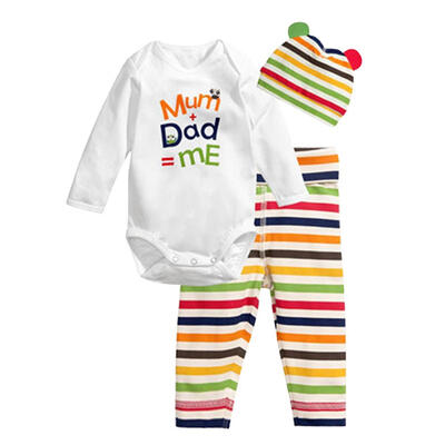 

3pcs Infants Autumn Clothes Set Letters Print Baby Rompers Stripe Pants Hat
