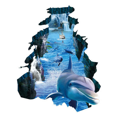 

3D Dolphin Broken Wall PVC Self-Adhesive Wall Sticker DIY Ground Decals